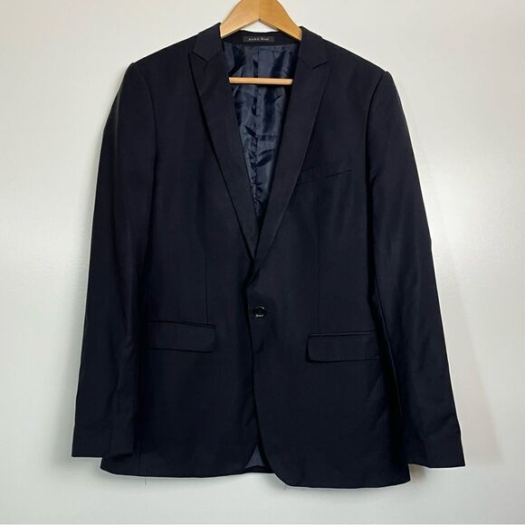 Zara Man Black Blazer Jacket Wool Blend Suit Sport Coat Single Button 38 EU 48 - Picture 1 of 10